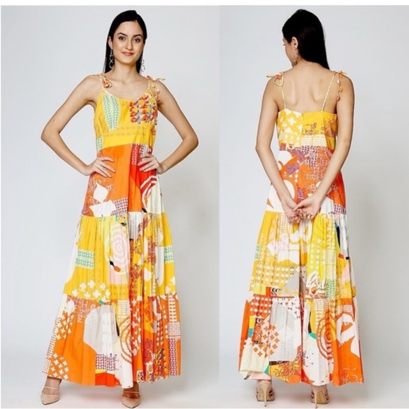 NEW Anthropologie size XS Geisha Designs Margarella Maxi Orange Yellow White - Picture 1 of 11